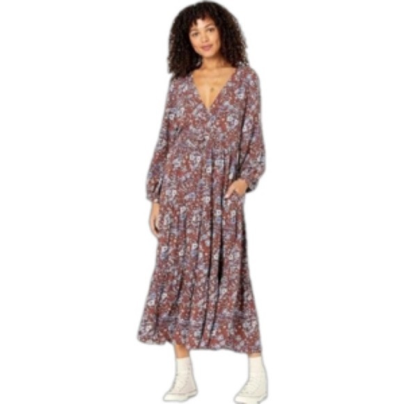 Madewell Challis Wrap Midi Woodland Floral Brown Multi Midi Dress Size XS - Picture 13 of 15